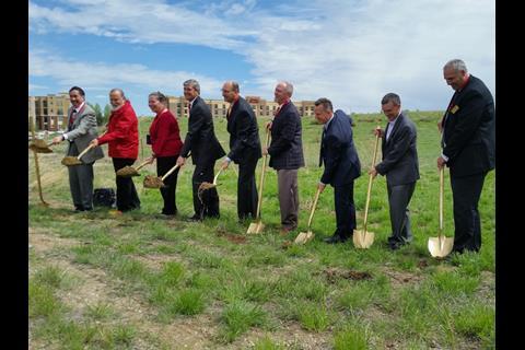 The Southeast Rail Extension groundbreaking ceremony was held at the site of the future Sky Ridge station.